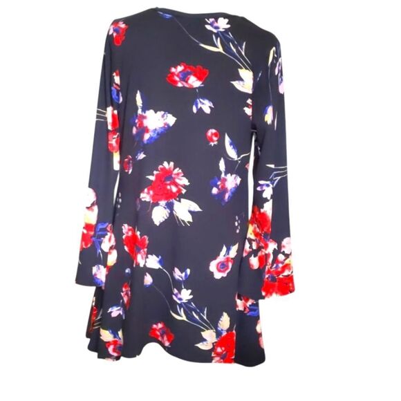 LILDY Tunic Dress Floral V-Neck  Navy Blue Size S-M - Picture 3 of 9
